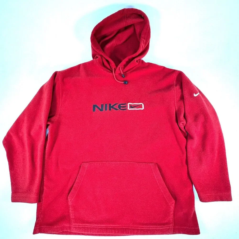 Vtg Nike Travis Scott Center Swoosh Spell Out Fleece Hoodie Sweatshirt Red Men L